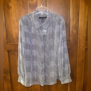 White House Black Market NWT Black/White Herringbone Sheer Blouse Size XL WHBM